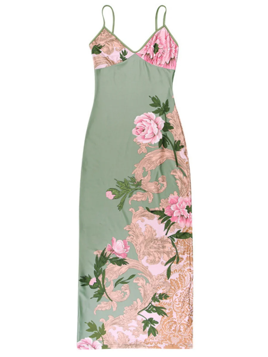 V-neck Camisoles Printed Sexy Backless Maxi Dresses - Image 25