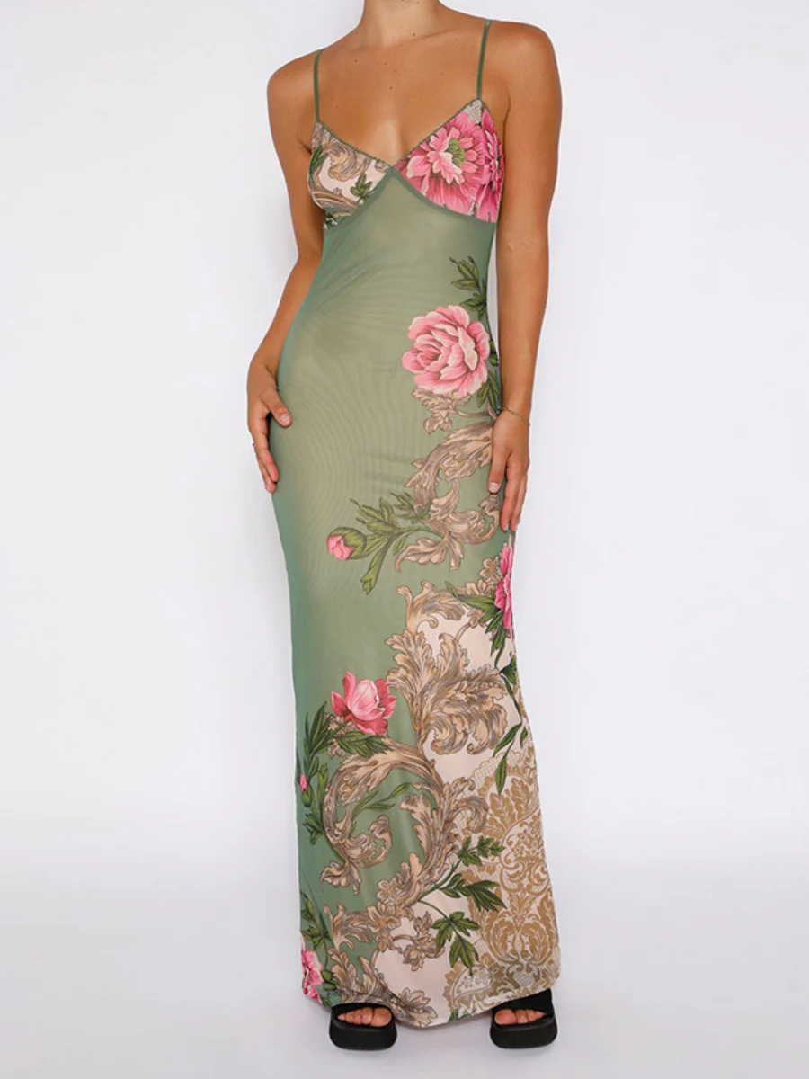 V-neck Camisoles Printed Sexy Backless Maxi Dresses - Image 8