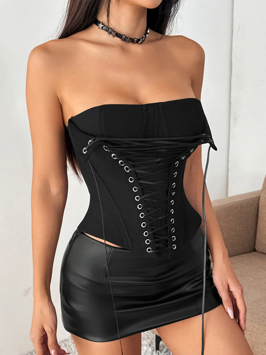 Fish Bones Threading Rope Lace Up Bra Tube Top camisoles - Image 11