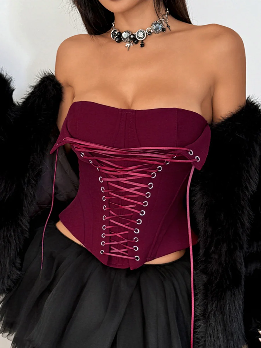 Fish Bones Threading Rope Lace Up Bra Tube Top camisoles - Image 15
