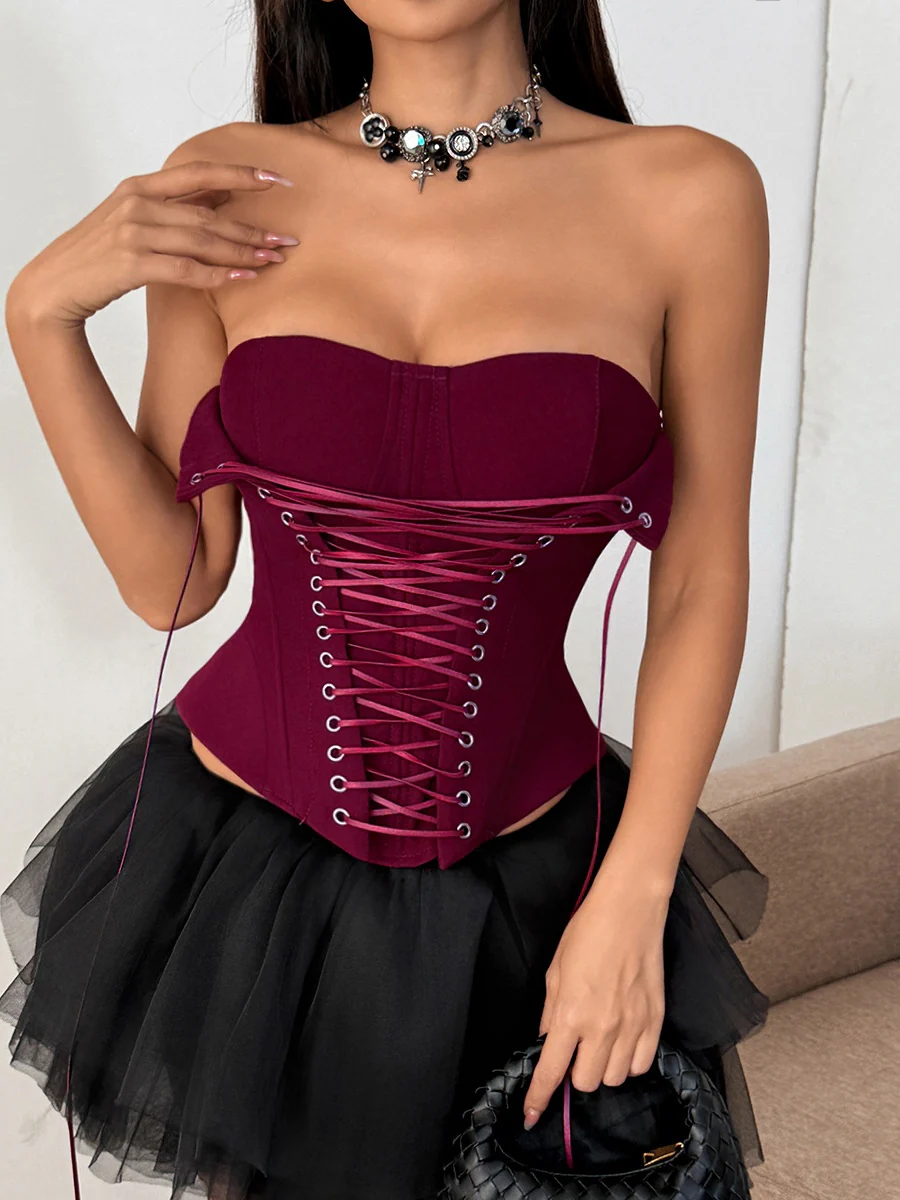 Fish Bones Threading Rope Lace Up Bra Tube Top camisoles - Image 16