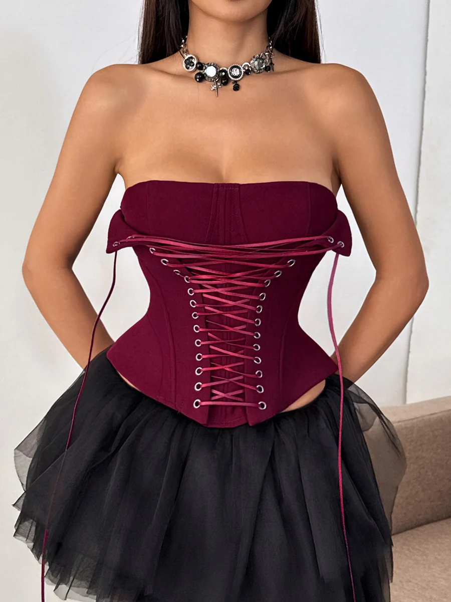 Fish Bones Threading Rope Lace Up Bra Tube Top camisoles - Image 17