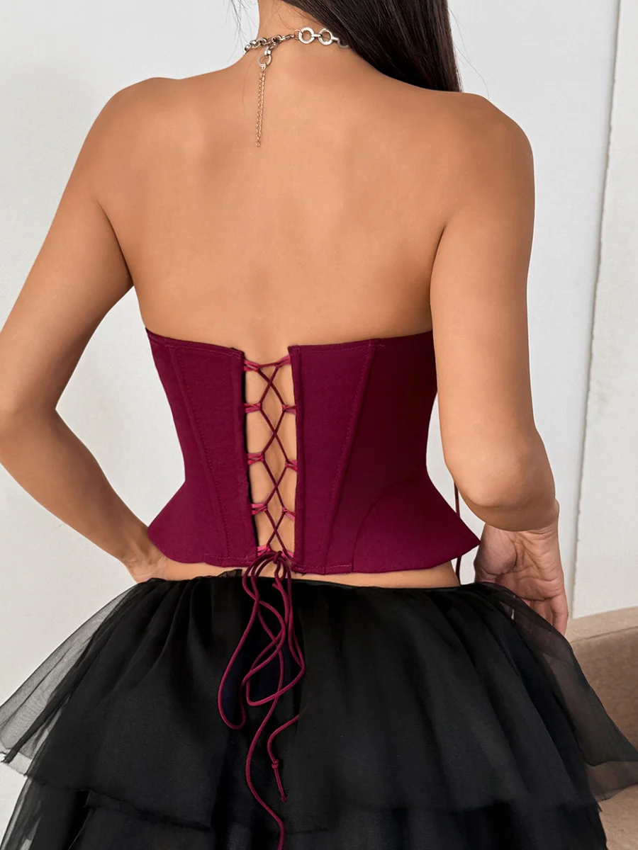 Fish Bones Threading Rope Lace Up Bra Tube Top camisoles - Image 18