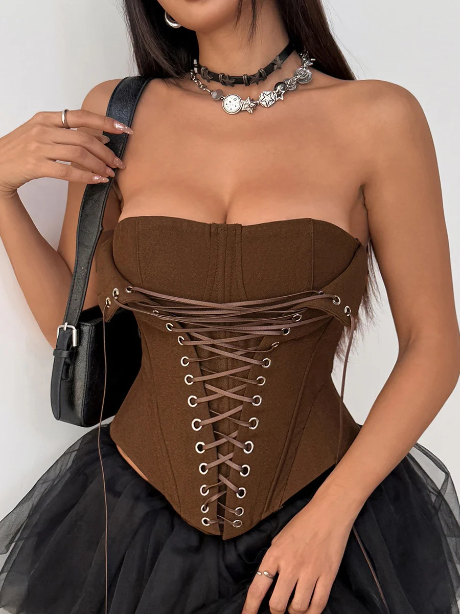 Fish Bones Threading Rope Lace Up Bra Tube Top camisoles - Image 3