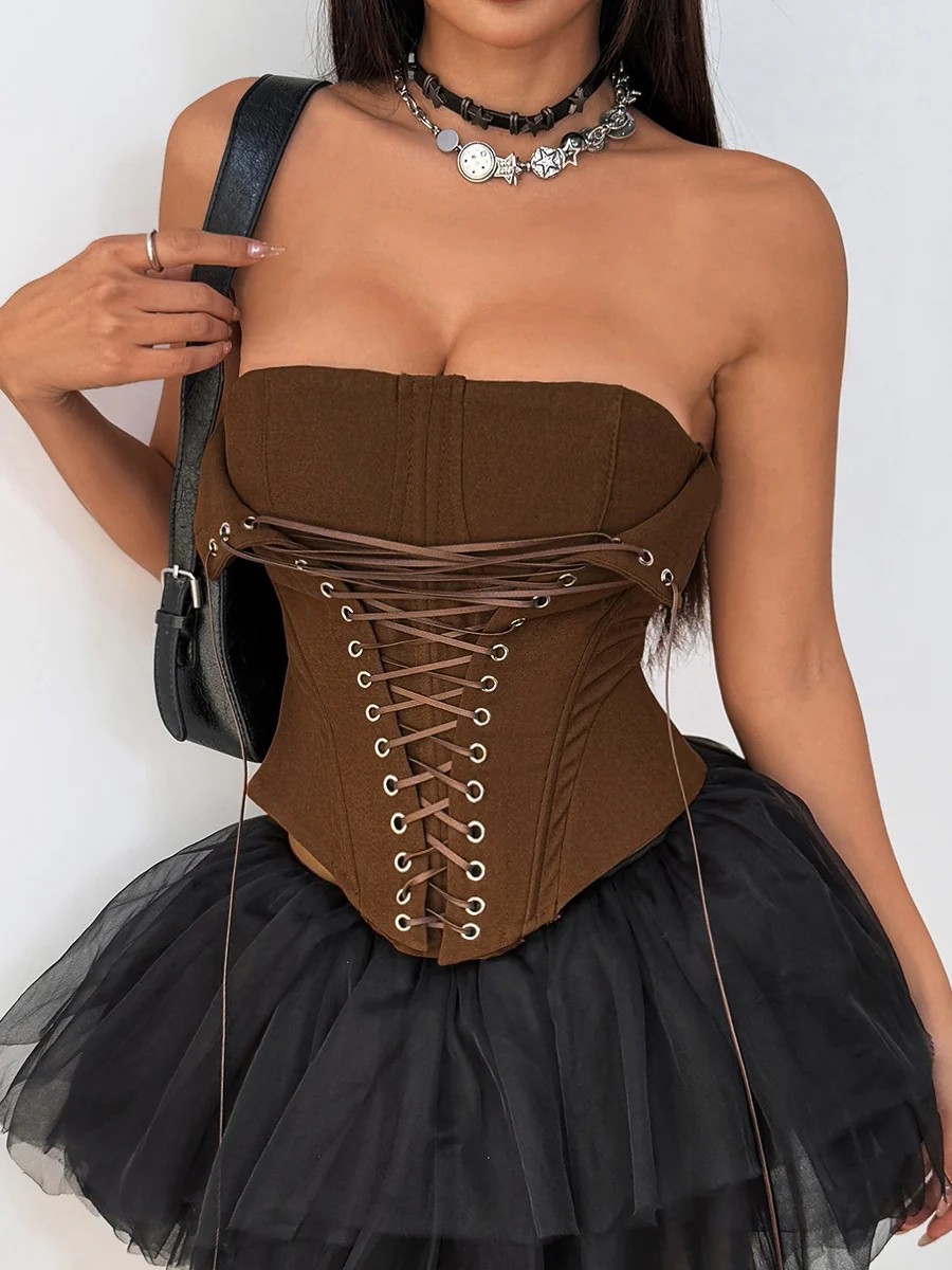 Fish Bones Threading Rope Lace Up Bra Tube Top camisoles - Image 4