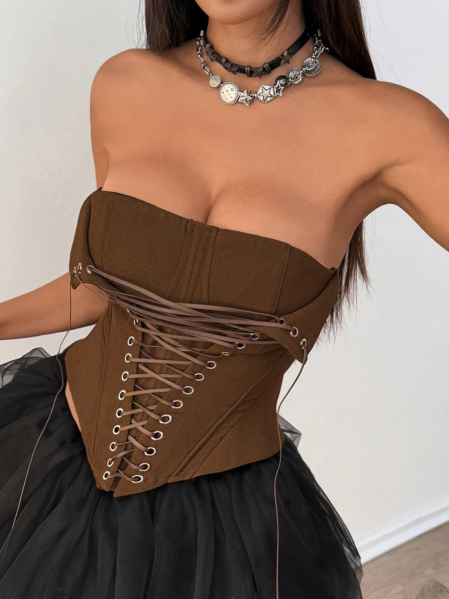 Fish Bones Threading Rope Lace Up Bra Tube Top camisoles - Image 5