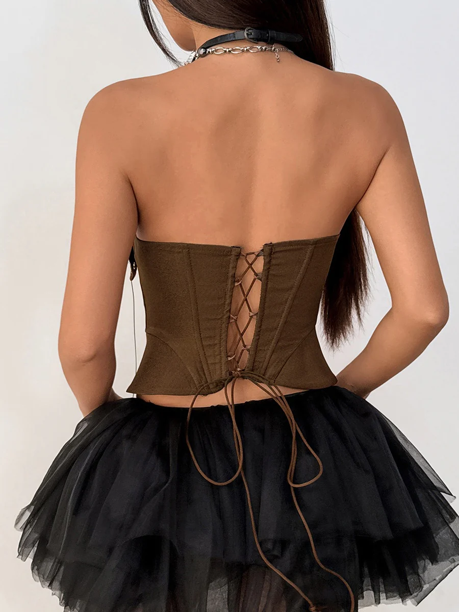 Fish Bones Threading Rope Lace Up Bra Tube Top camisoles - Image 6