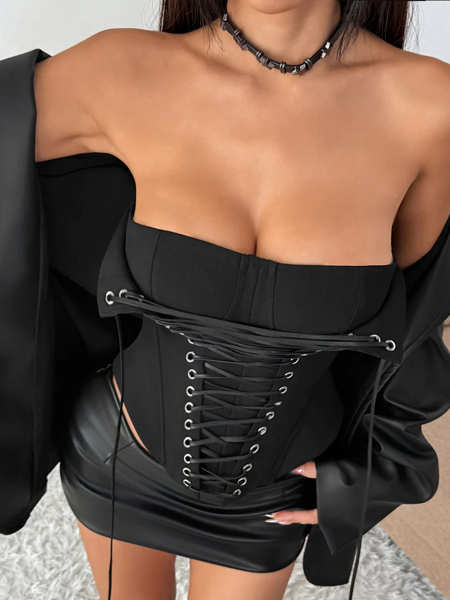 Fish Bones Threading Rope Lace Up Bra Tube Top camisoles - Image 7