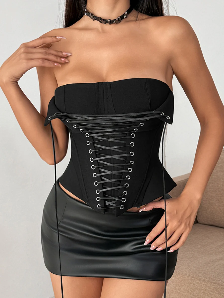 Fish Bones Threading Rope Lace Up Bra Tube Top camisoles - Image 9
