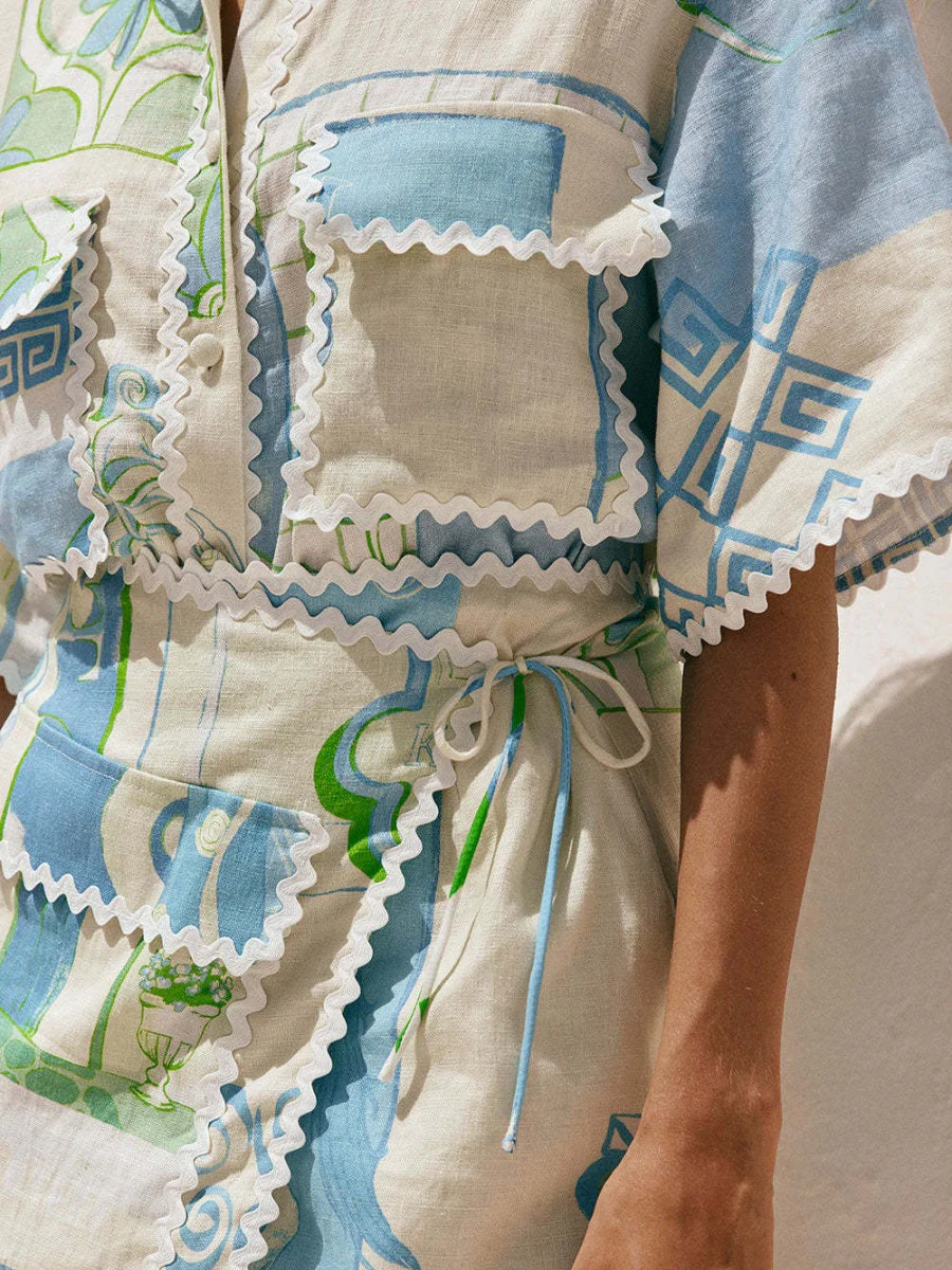 Trim Geometric Print Stylish Shirt And Shorts Two-piece Set - Image 6