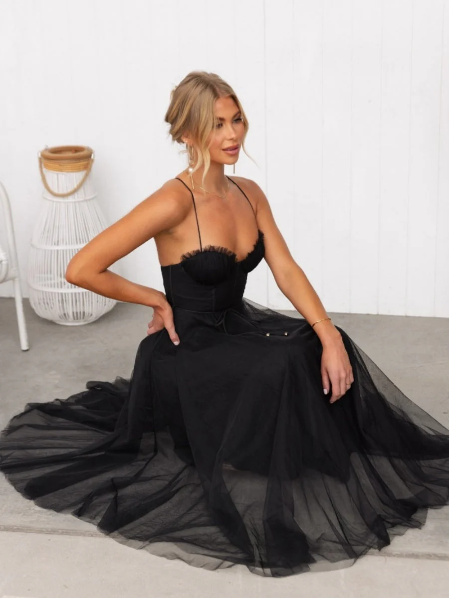 Mesh Lace Up Fishbone Camisoles Midi Dresses - Image 9