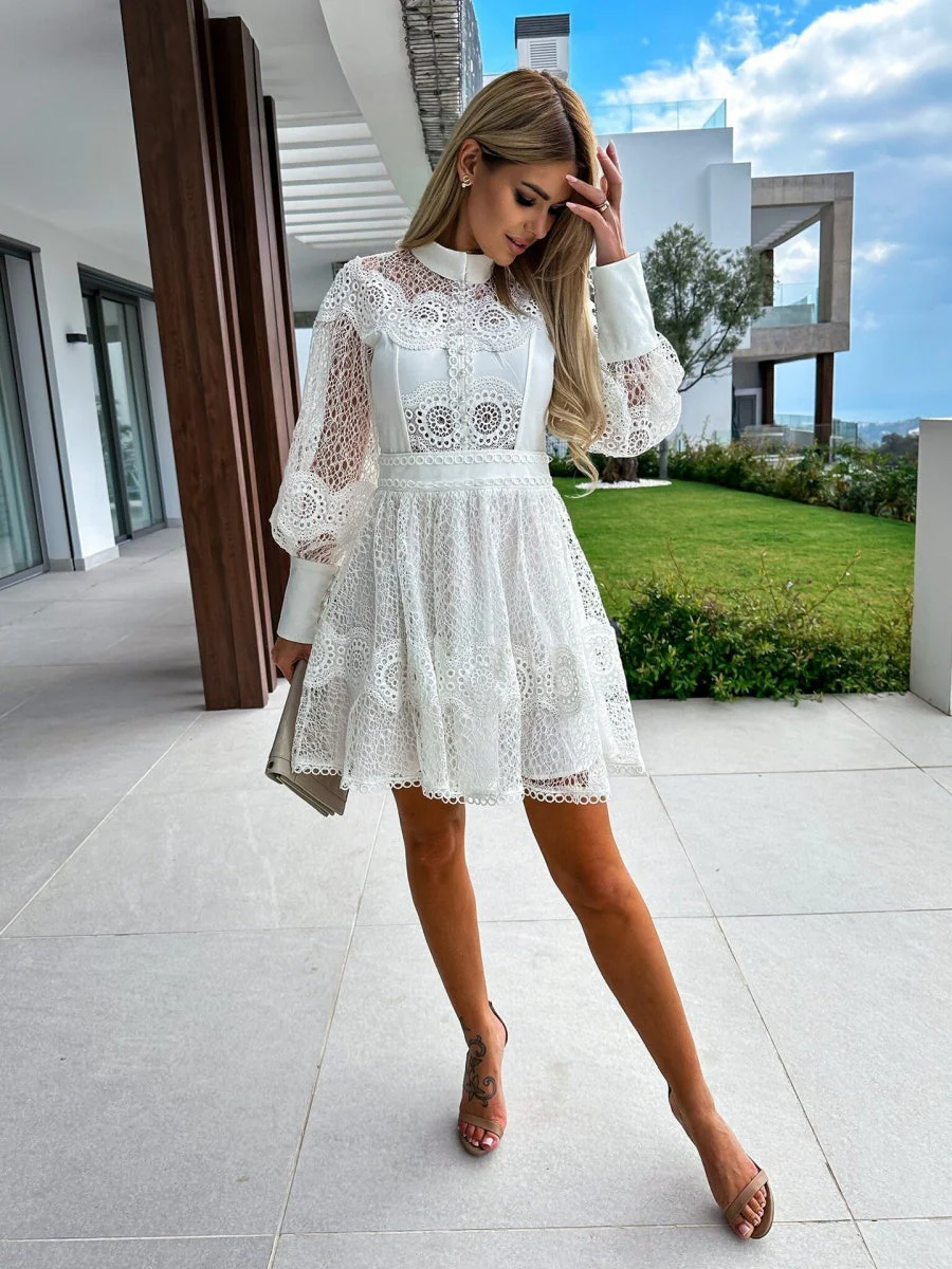 Sexy Lace-trimmed Zippered Long-sleeved Short Dress With An Instagram-worthy Style - Image 4