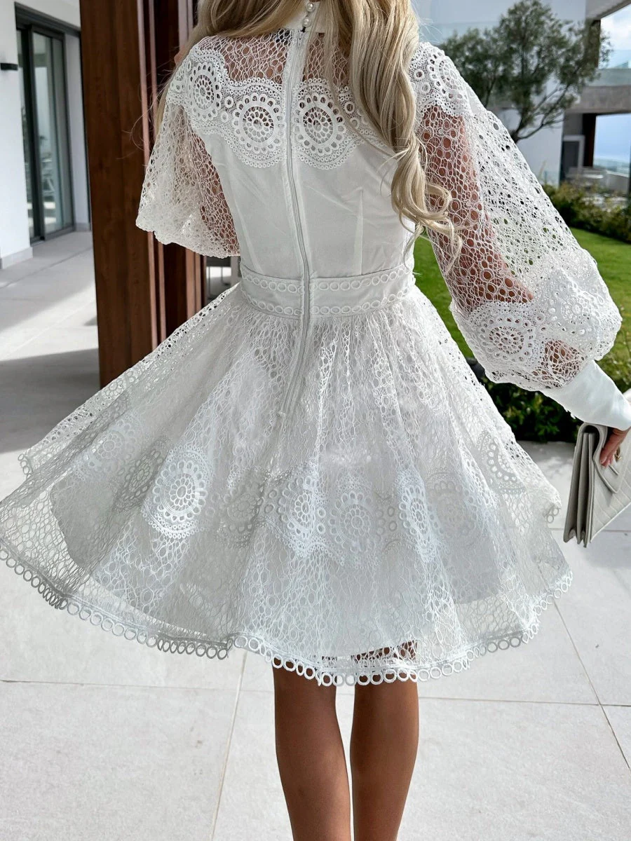 Sexy Lace-trimmed Zippered Long-sleeved Short Dress With An Instagram-worthy Style - Image 6