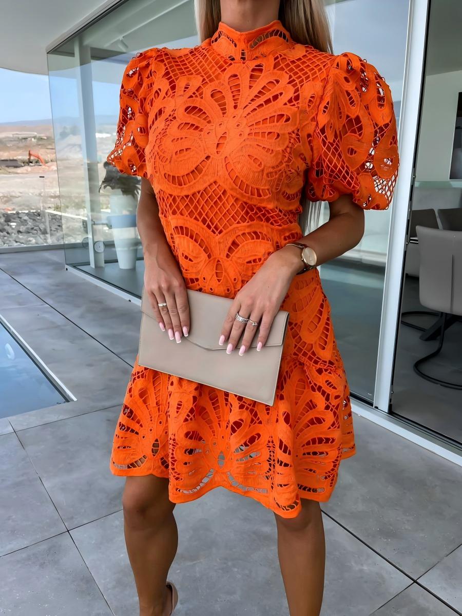 Solid Color Hollowed-out Water-soluble Lace Trim Elegant Mini&Short Dresses - Image 10