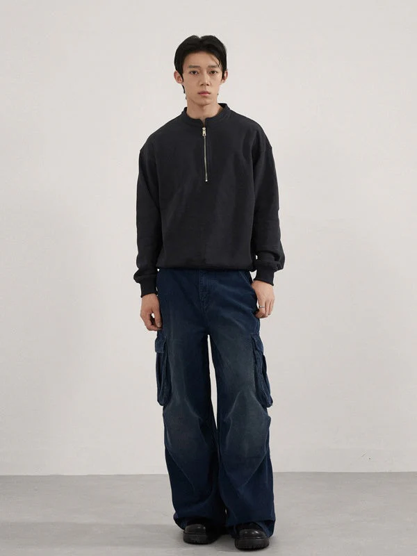 Retro Washing Corduroy Leisure Pleated Multiple Pockets Cargo Trousers - Image 4