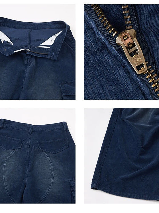Retro Washing Corduroy Leisure Pleated Multiple Pockets Cargo Trousers - Image 5