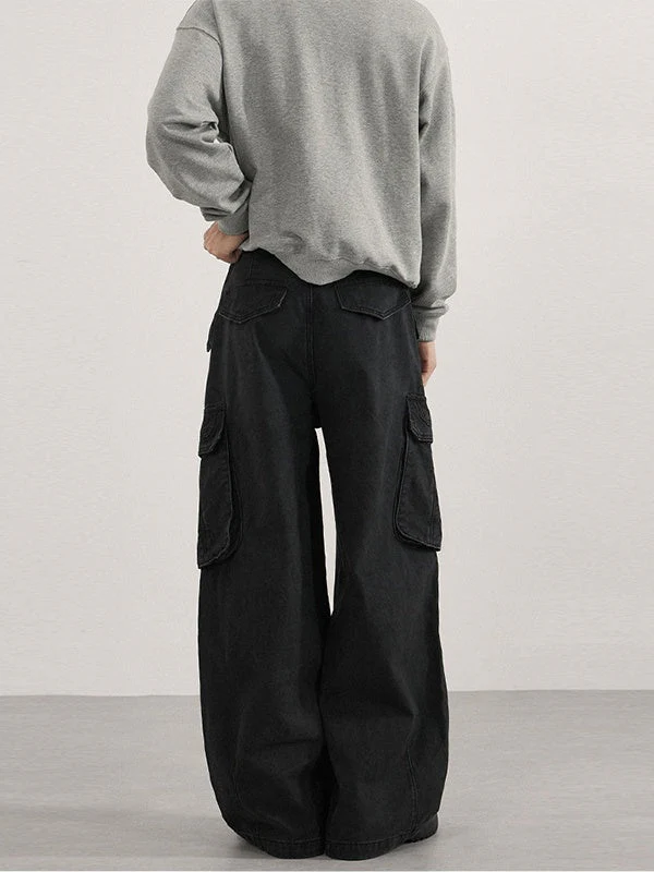 Retro Washing Silhouette Loose Wide-leg Cargo Leisure Machete Cargo Trousers - Image 3