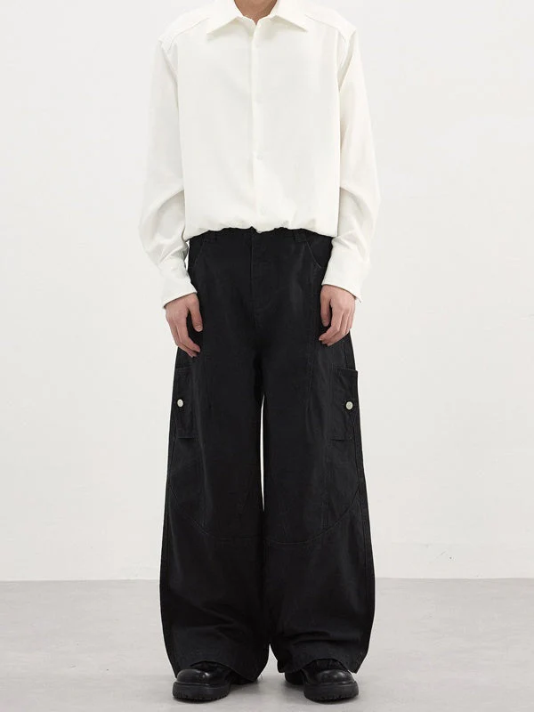 Deconstructed Double-Side-Button Vintage Baggy Straight Cargo Pants