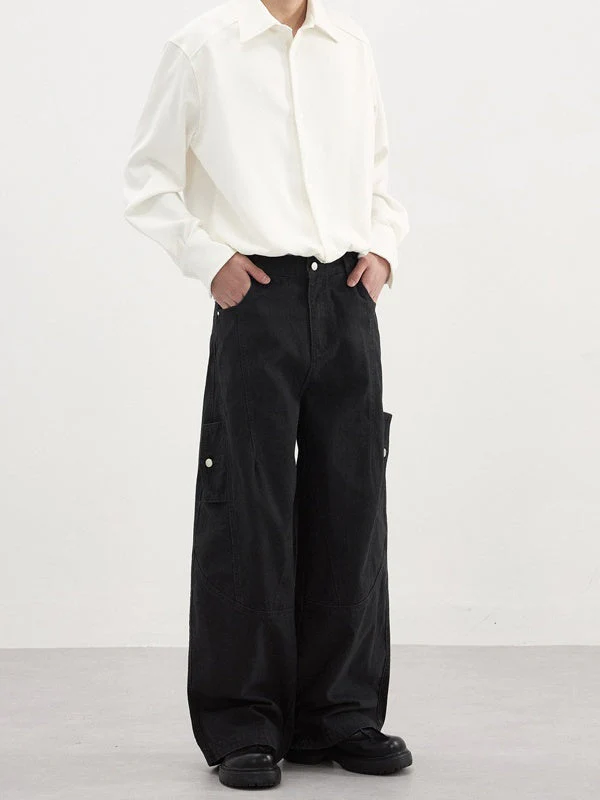 Deconstructed Double-Side-Button Vintage Baggy Straight Cargo Pants - Image 2