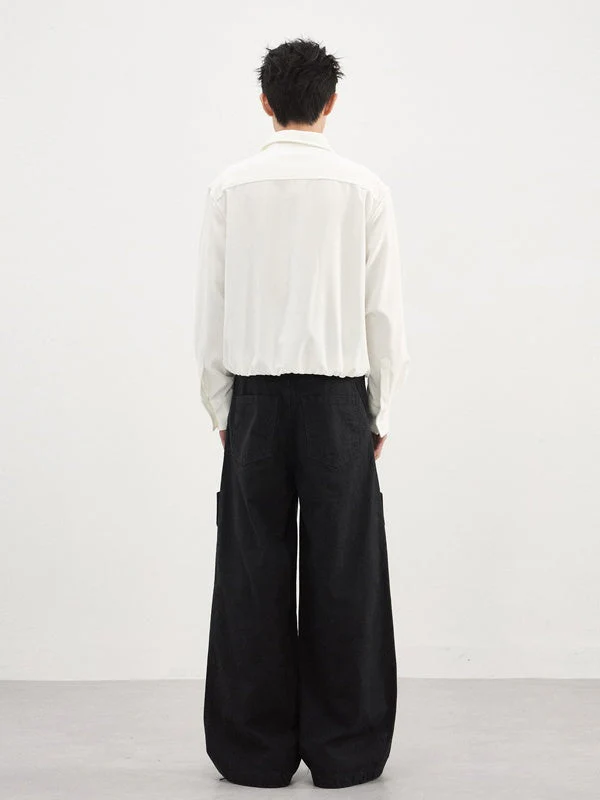 Deconstructed Double-Side-Button Vintage Baggy Straight Cargo Pants - Image 4