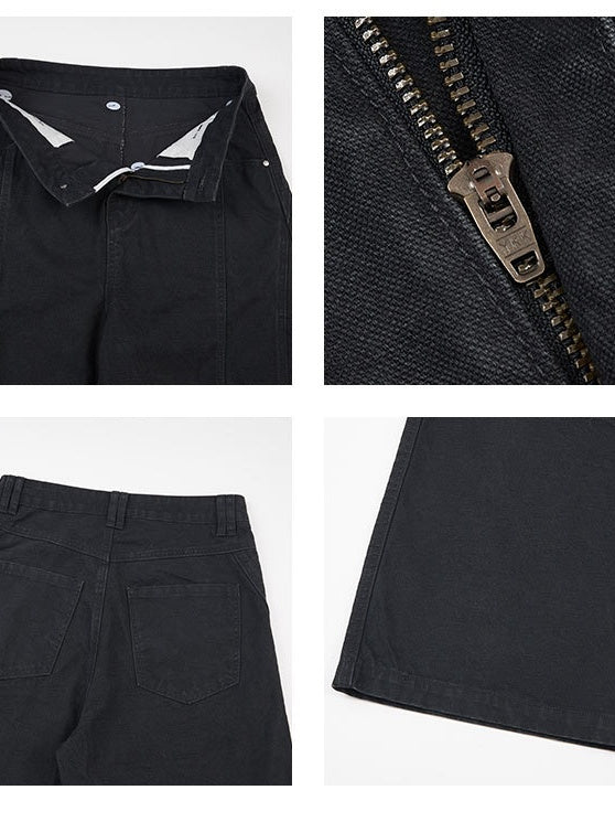 Deconstructed Double-Side-Button Vintage Baggy Straight Cargo Pants - Image 5