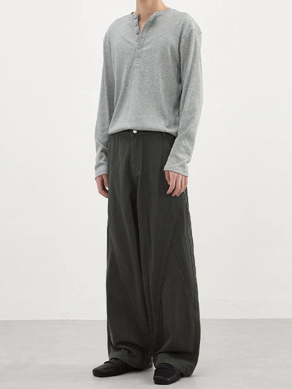 Slub-Weave Color-Block Washed Straight-Leg Pants - Image 2
