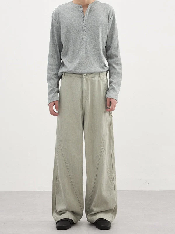 Slub-Weave Color-Block Washed Straight-Leg Pants - Image 3