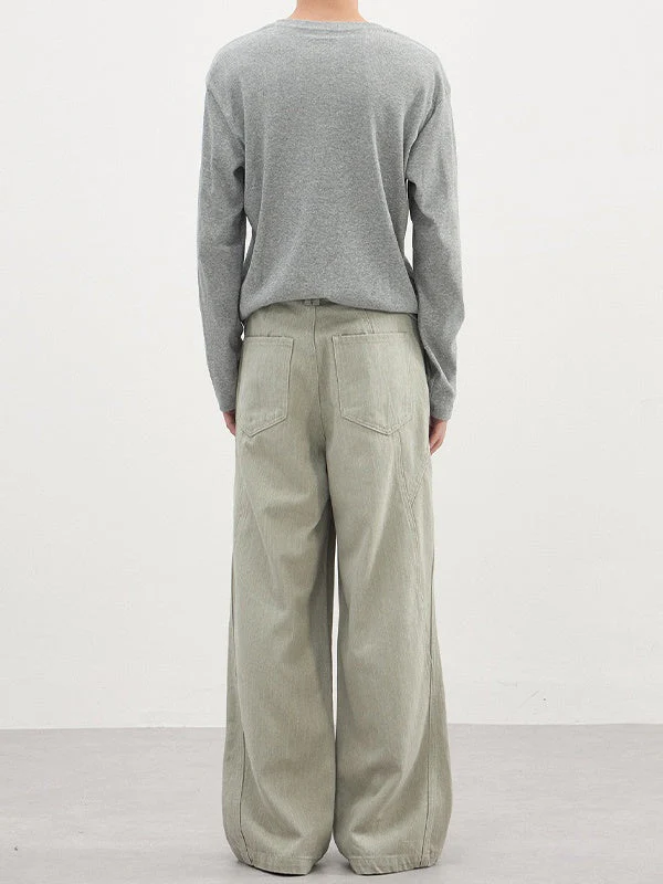 Slub-Weave Color-Block Washed Straight-Leg Pants - Image 4