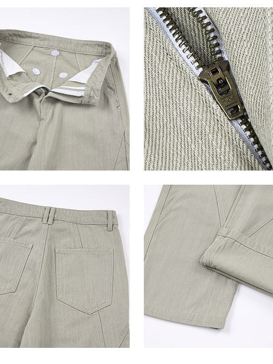 Slub-Weave Color-Block Washed Straight-Leg Pants - Image 5