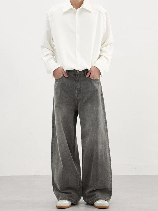Grey Wash Straight-Leg Minimal Jeans