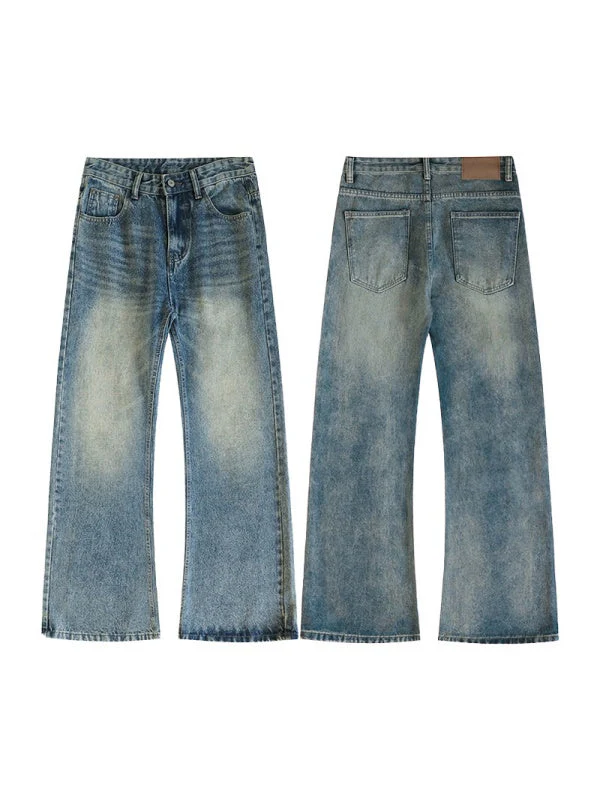 Retro Washing Cat Whisker Pattern Loose Slightly Flared Jeans - Image 2