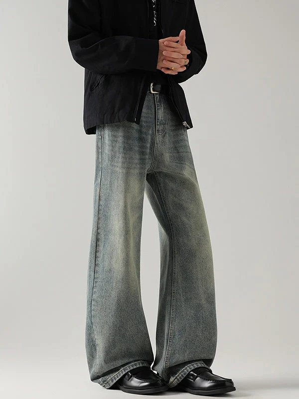 Retro Washing Cat Whisker Pattern Loose Slightly Flared Jeans - Image 3