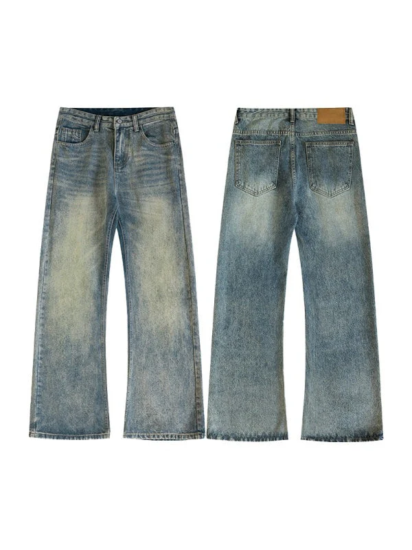 Retro Washing Cat Whisker Pattern Loose Slightly Flared Jeans - Image 4