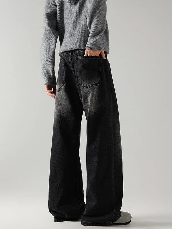 Retro Washing Cat Whisker Pattern Loose Slightly Flared Jeans - Image 5