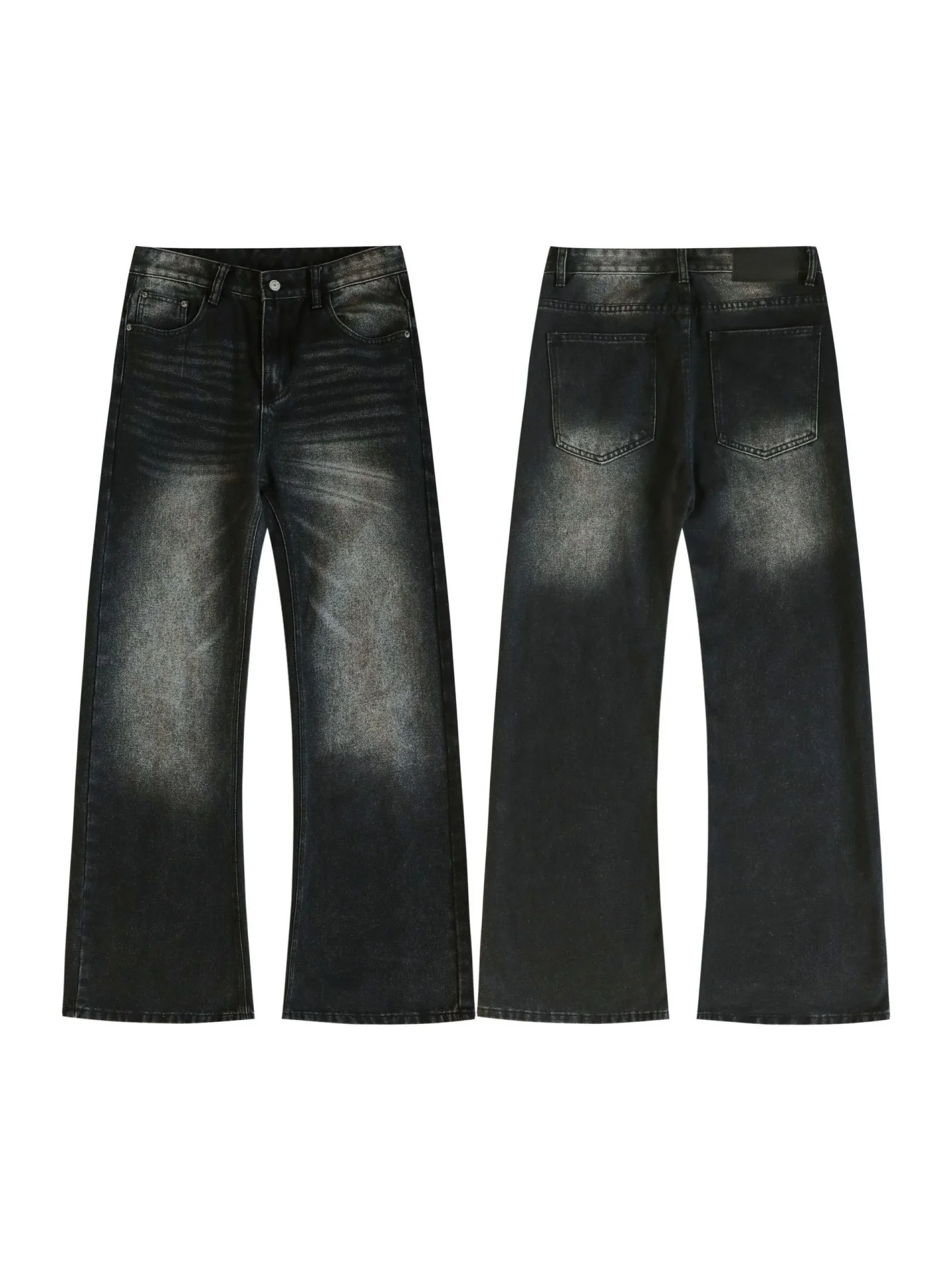 Retro Washing Cat Whisker Pattern Loose Slightly Flared Jeans - Image 6