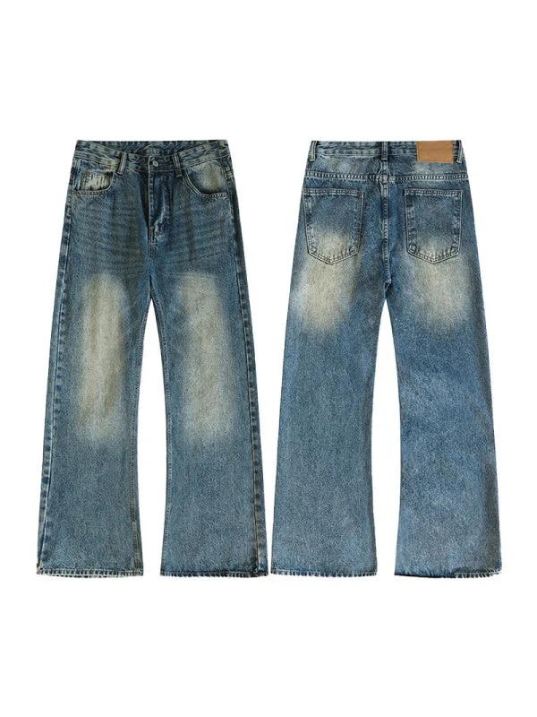 Retro Washing Cat Whisker Pattern Loose Slightly Flared Jeans - Image 7