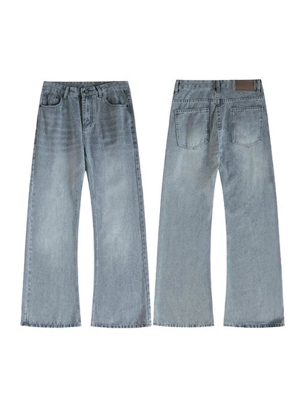 Retro Washing Cat Whisker Pattern Loose Slightly Flared Jeans - Image 8