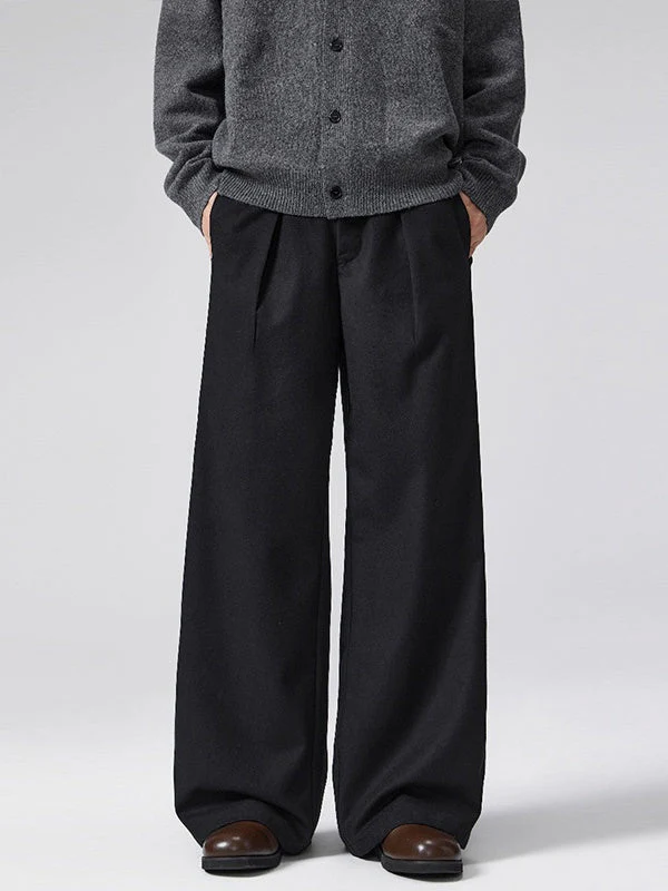 Old Money Style A-shaped Pleated Woolen Cloth Trousers Pants - Image 8