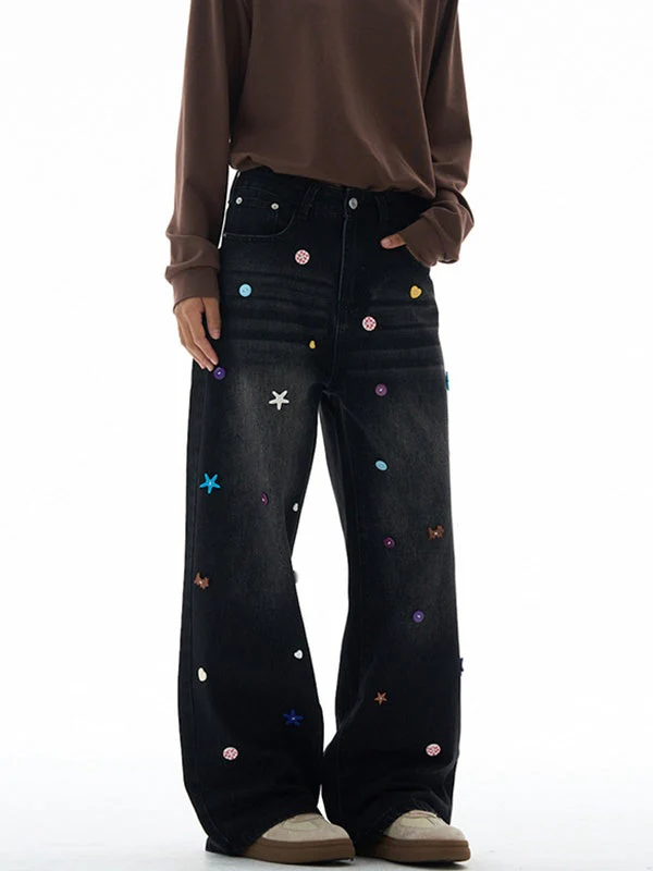 Liber Autumn Neutral wear Button decoration Jeans - Image 2