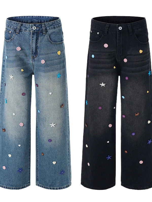 Liber Autumn Neutral wear Button decoration Jeans - Image 4