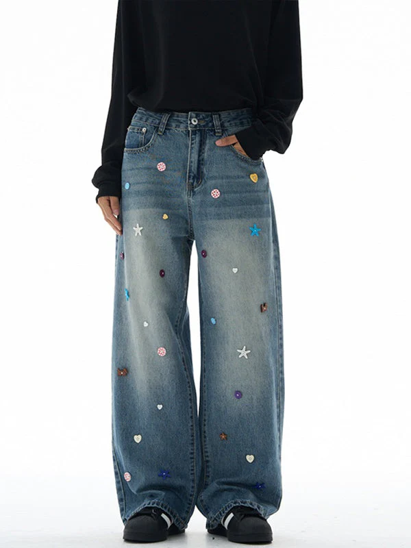 Liber Autumn Neutral wear Button decoration Jeans - Image 7