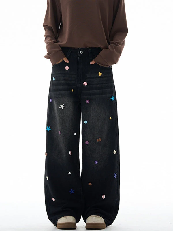 Liber Autumn Neutral wear Button decoration Jeans - Image 8