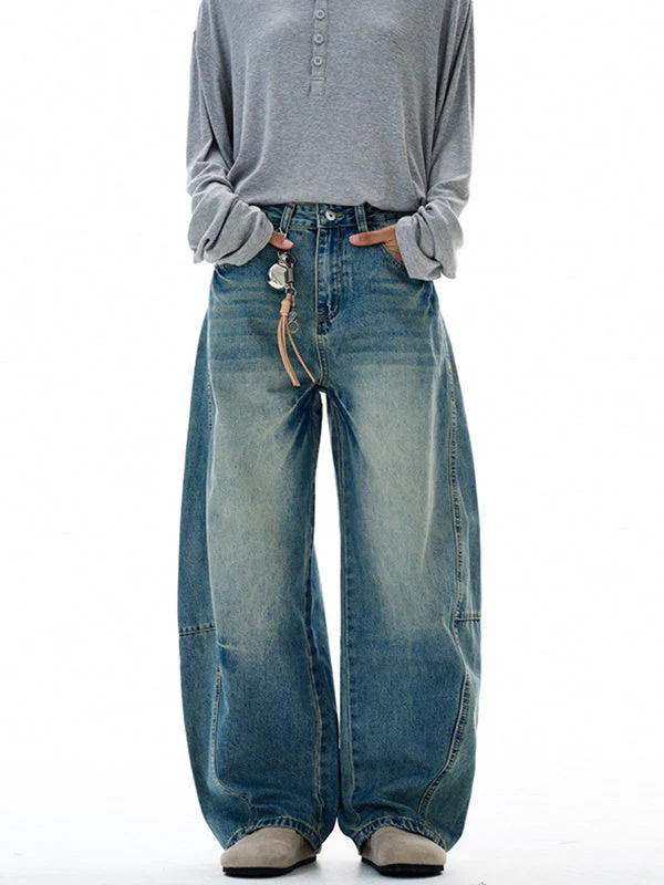 Washing Flower Tie Lightning Pattern Machete Loose Wide-leg Jeans - Image 5