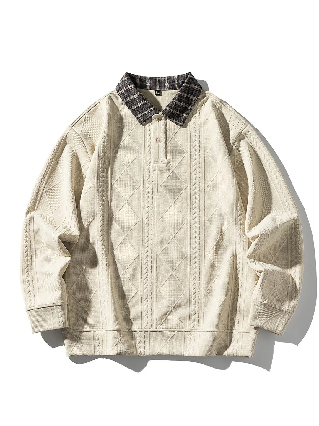Knitted Jacquard Contrasting Colors Plaid Lapel Polo Shirt - Image 8
