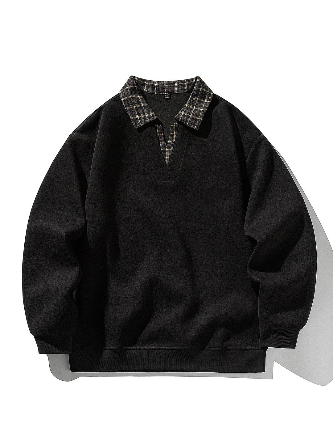 Retro Plaid Fake Two Pieces V-neck Polo Shirt - Image 8