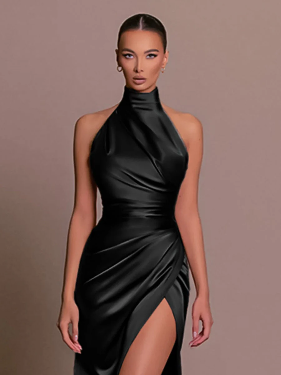 Halter Split Stand collar Maxi Dresses - Image 4