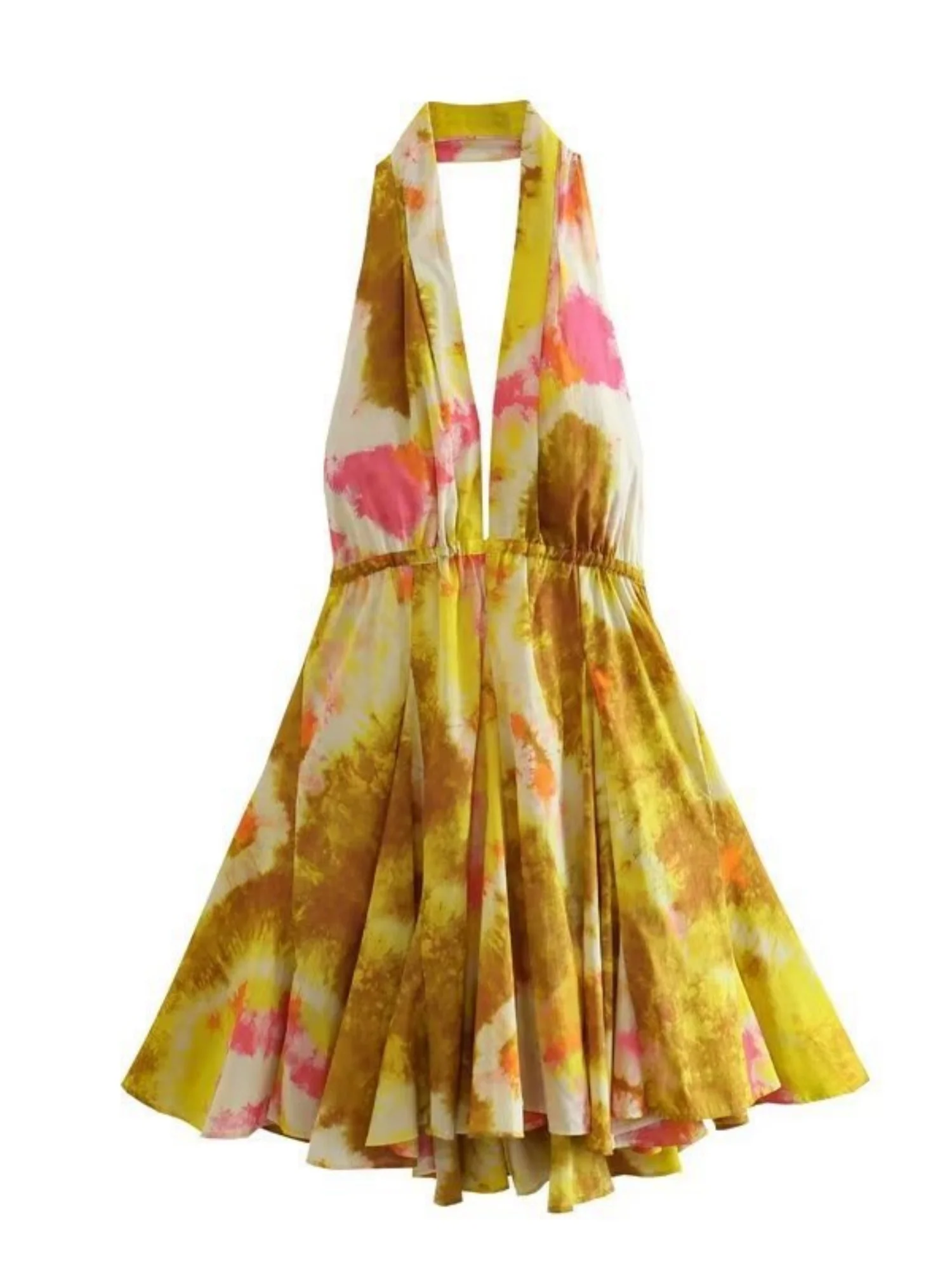Printed V-neck Halter Neck Backless Maxi Dresses - Image 3