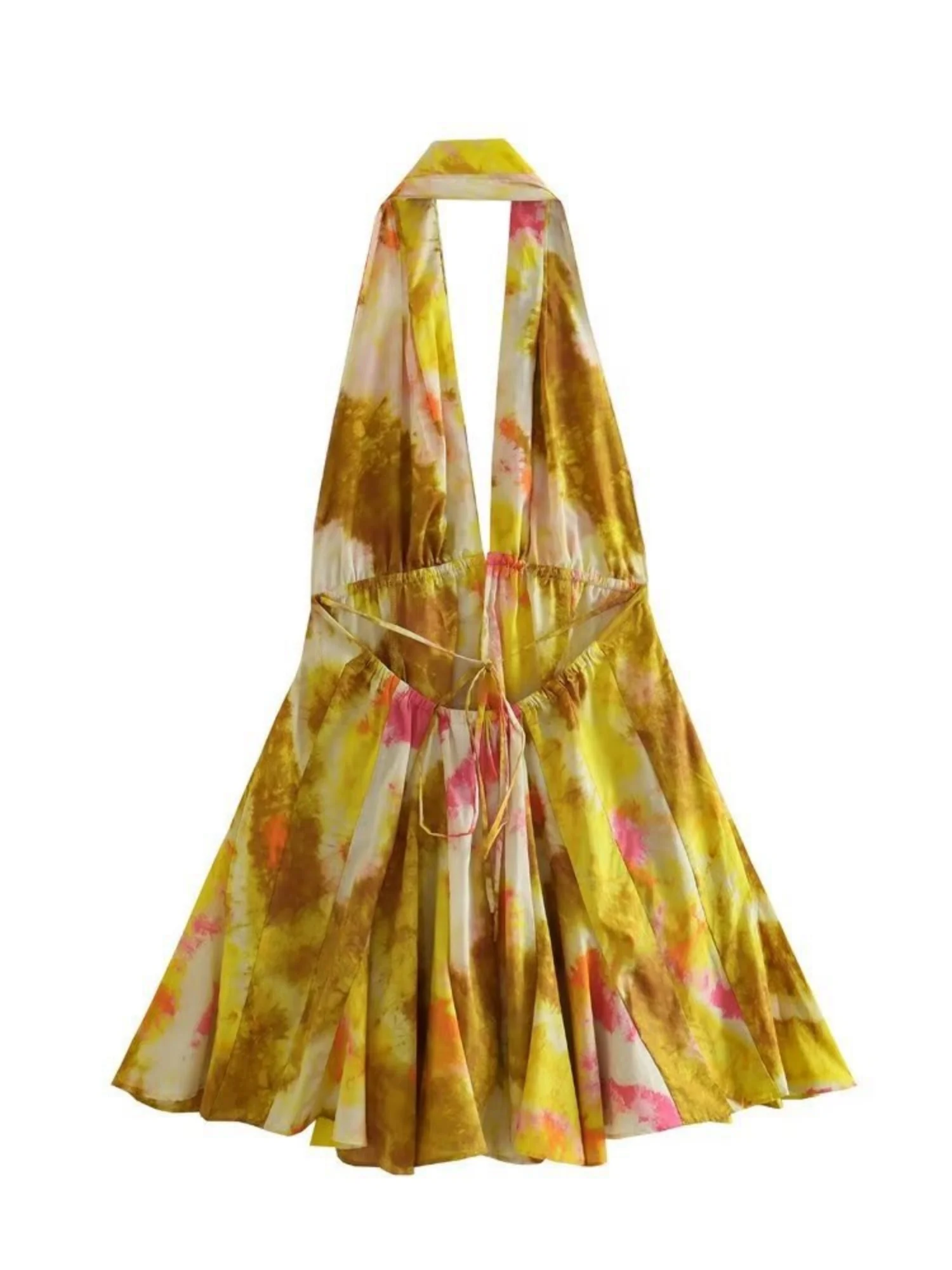 Printed V-neck Halter Neck Backless Maxi Dresses - Image 4