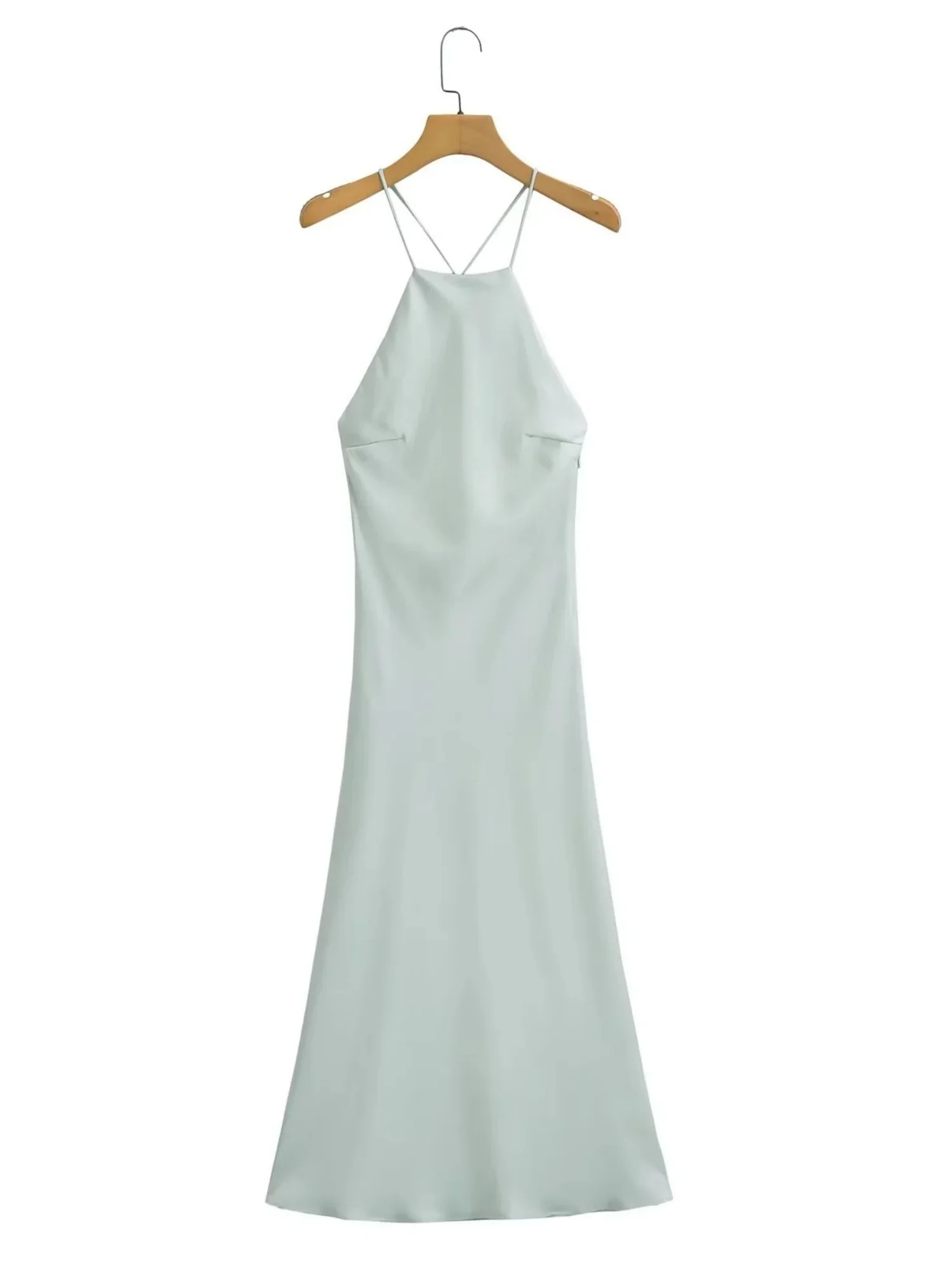 Silk Satin Halter Neck And Backless Maxi Dresses - Image 3
