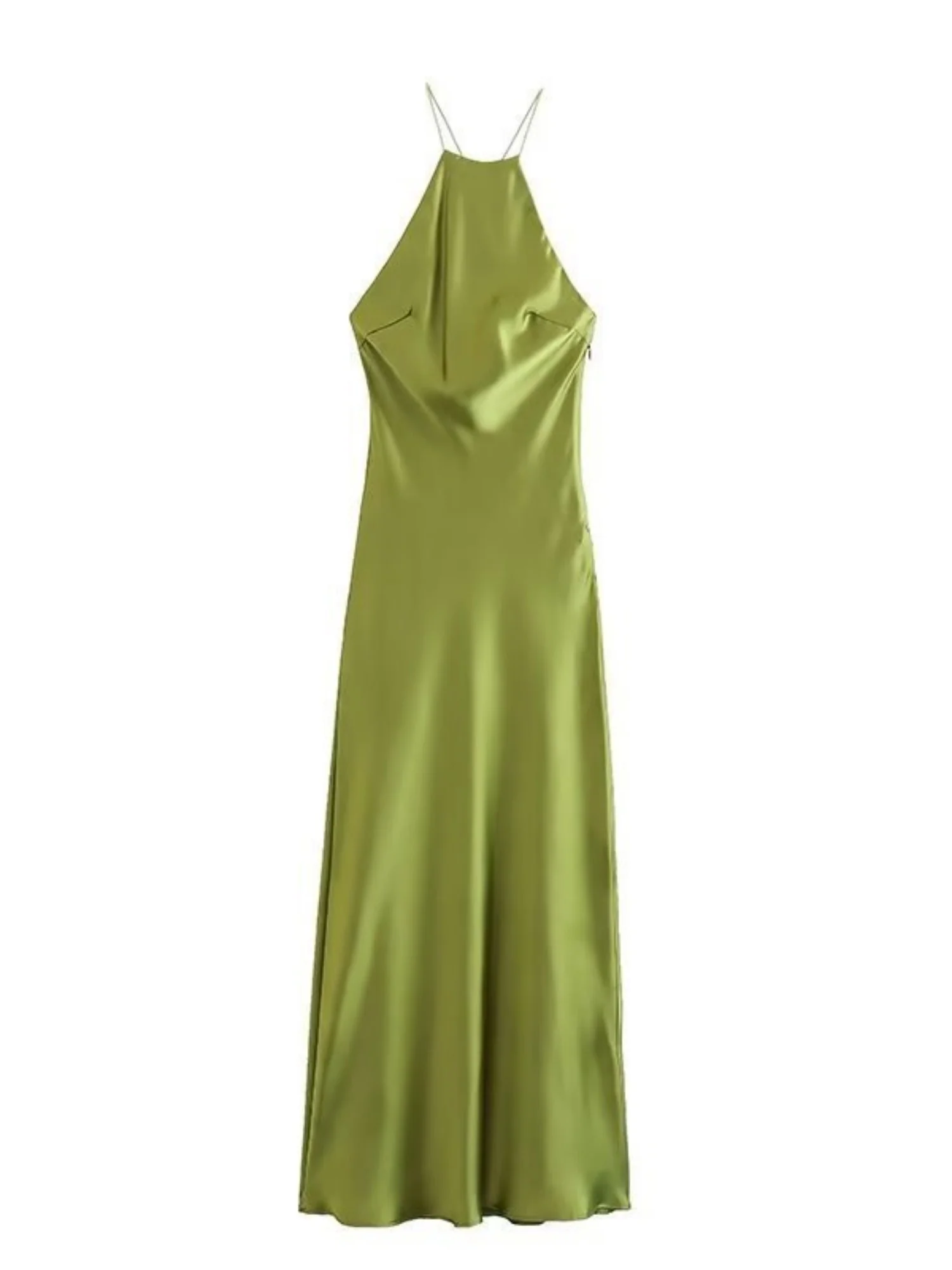 Silk Satin Halter Neck And Backless Maxi Dresses - Image 5